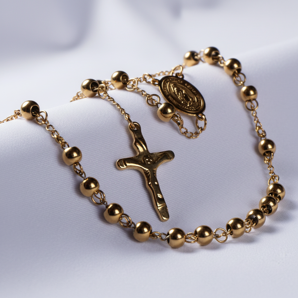 Camándula, joyería religiosa en oro laminado 18K - LeyFina Colombia