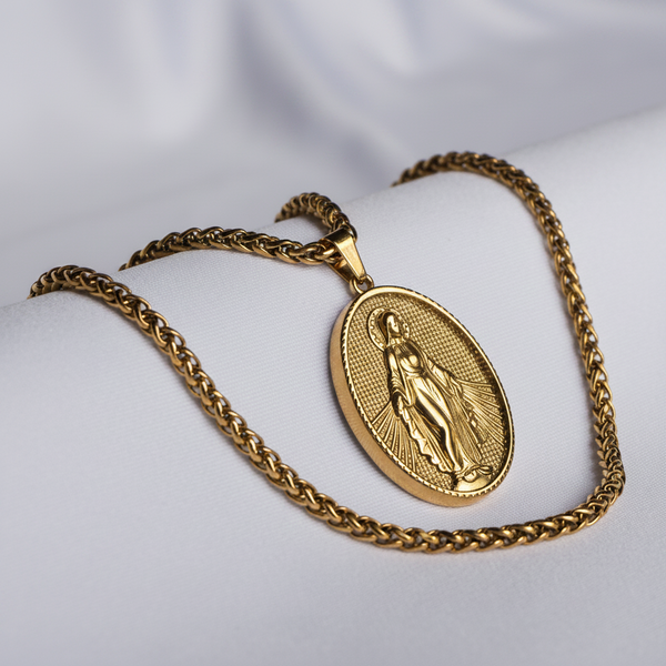 Cadena + Dije Virgen Guadalupe, cadena dorada en oro laminado 18K para hombre y mujer - LeyFina