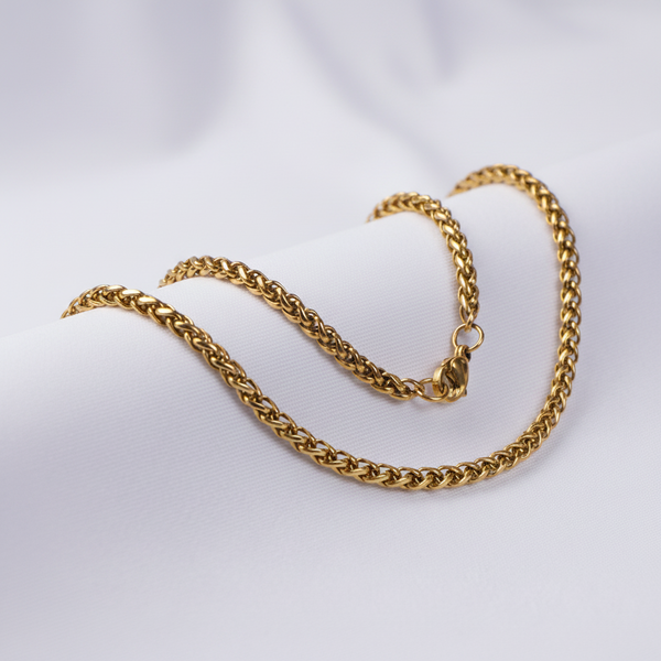 Cadena Trigo, cadena dorada en oro laminado 18K para hombre y mujer - LeyFina