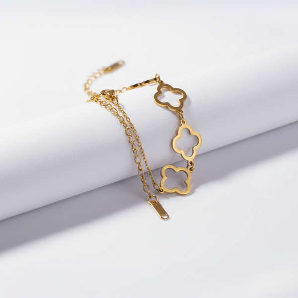 Pulsera VC Trébol, pulsera dorada para mujer en oro laminado 18K - LeyFina