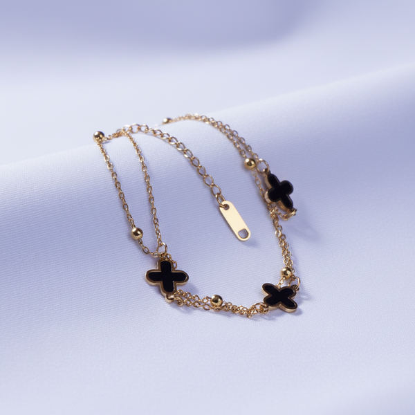 Tobillera Trébol Doble, tobillera dorada para mujer en oro laminado 18K - LeyFina
