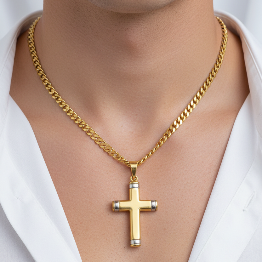 Dije Cruz Plata en oro laminado 18K - LeyFina