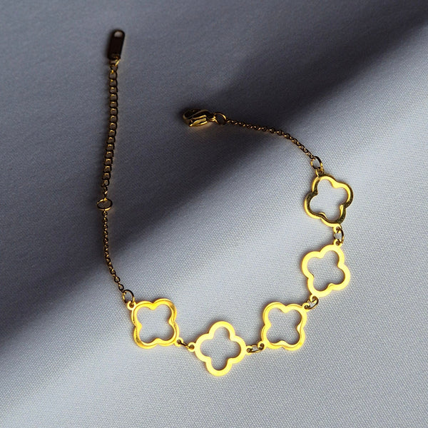 Pulsera VC Trébol joyeria en oro, oro laminado Leyfina -- accesorio elegante coleccion Leyfina