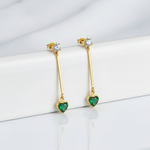 Aretes Corazón de Esmeralda, aretes dorados para mujer en oro laminado 18K - LeyFina Colombia