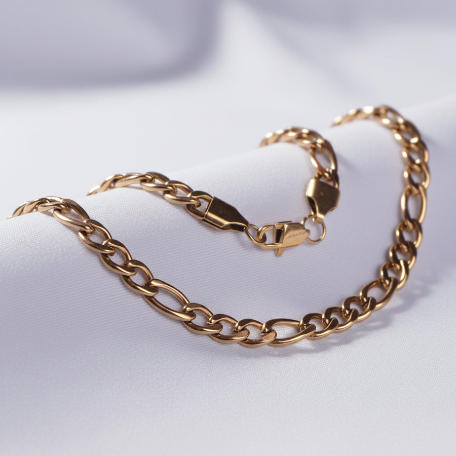 Cadena Fígaro "Tejido Fino", cadena dorada en oro laminado 18K para hombre y mujer - LeyFina
