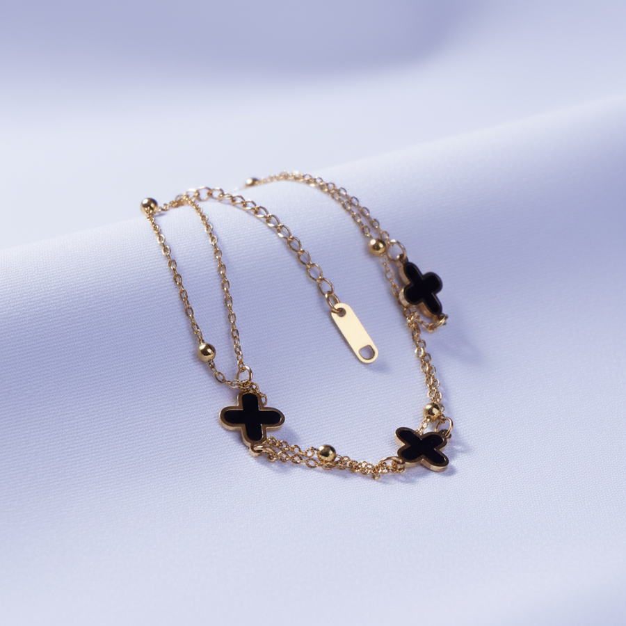 Tobillera Trébol Doble, tobillera dorada para mujer en oro laminado 18K - LeyFina