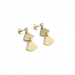 Aretes Abanico Dorado puesta -- joyeria fina Leyfina Colombia
