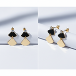 Aretes Abanico Dorado detalle de cerca -- joyeria Leyfina